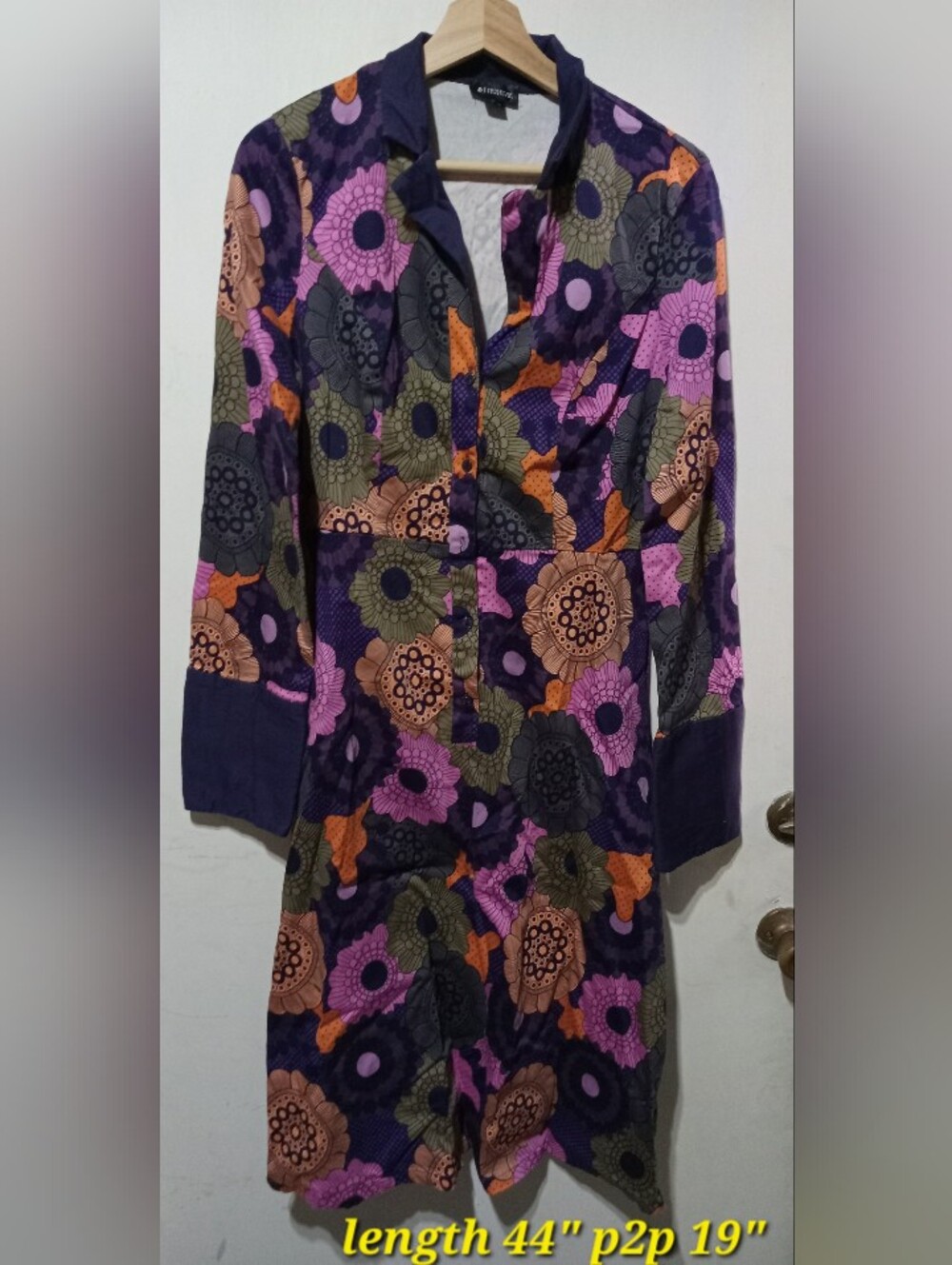 Floral Long-Sleeve Button Dress in Purple